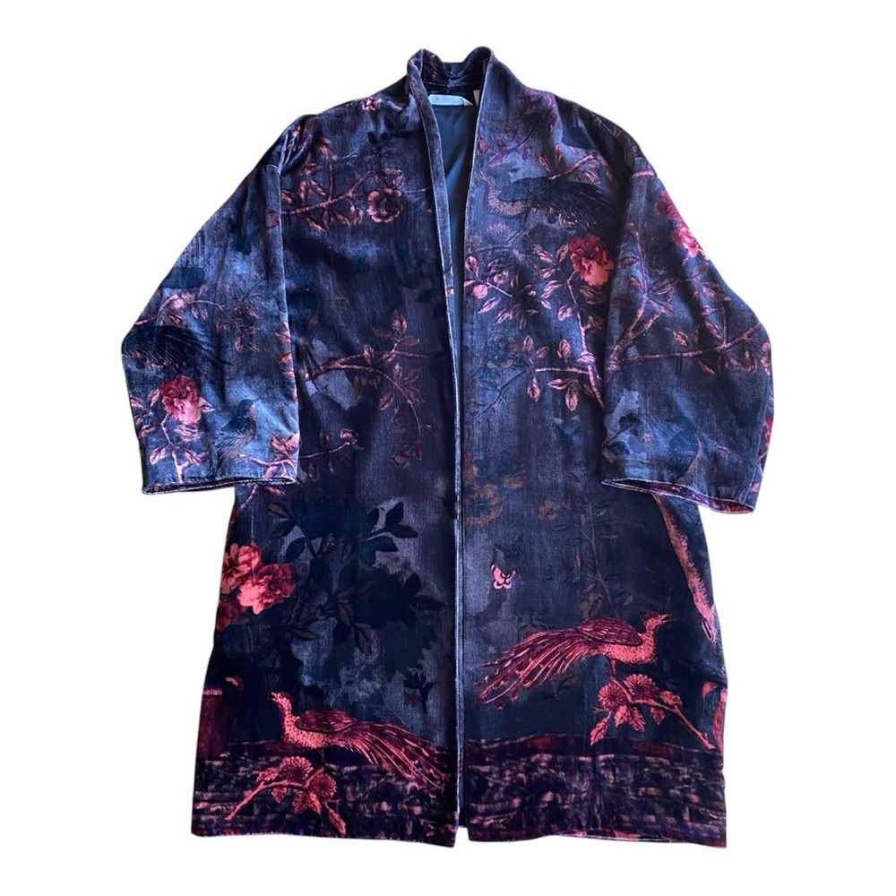 Soft Surroundings Velvet Silk Blend Bird Print Kimono/Jacket